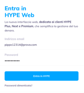 hype accesso al login recupero password