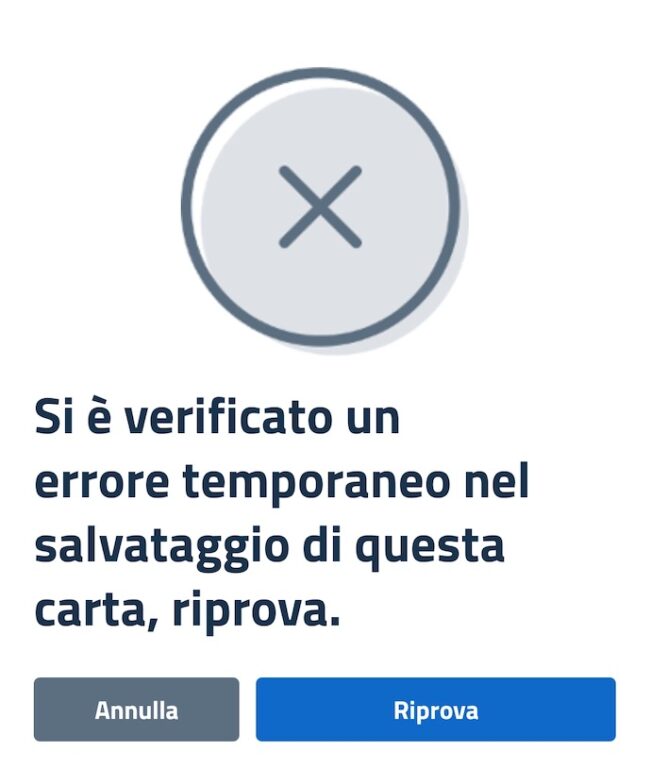 si è verificato un errore temporaneo nel salvataggio di questa carta