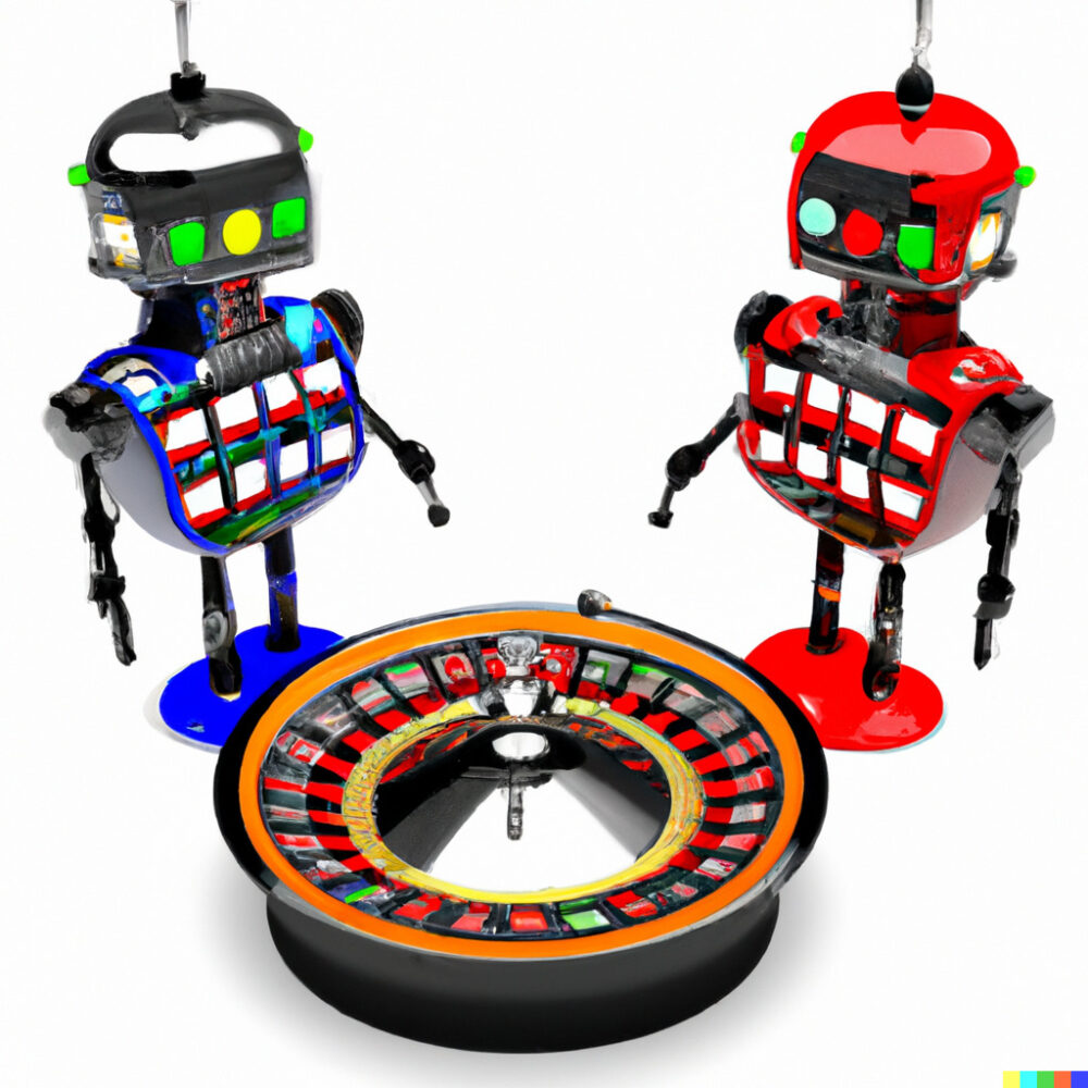 DALL·E 2023 07 27 12.10.23 bots playing casino roulette