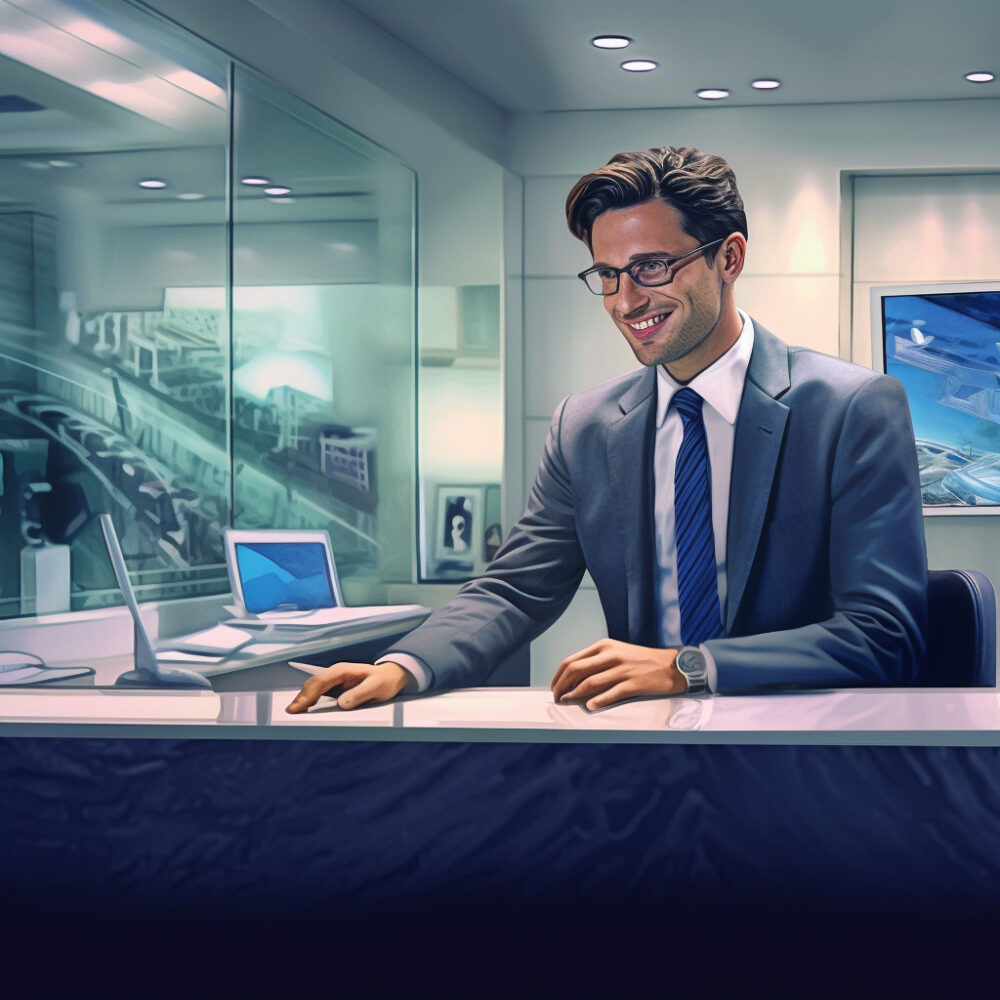 fernando172543 A banker working at the bank counter friendly an fa07836b 1342 487c bd46 6d1d9be3b667